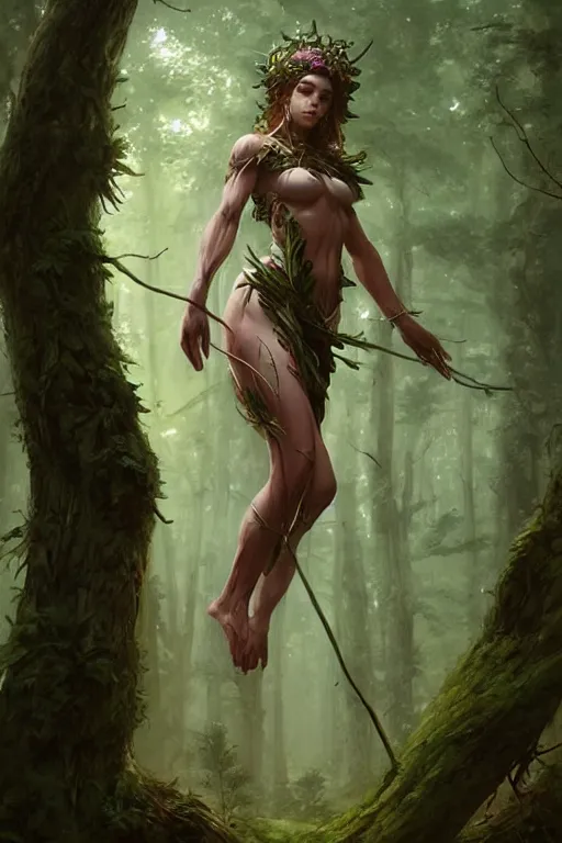 Image similar to goddess of the forest, accurate anatomy, only two hands, highly detailed, digital painting, artstation, concept art, smooth, sharp focus, illustration, unreal engine 5, 8 k, art by artgerm and greg rutkowski and edgar maxence