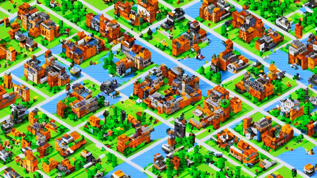 Image similar to pixel art isometric lego strategy game screenshot