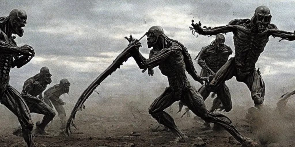 Image similar to film still, soldiers fighting monsters, from alien 2 ( 1 9 8 6 )
