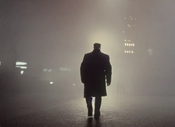 Prompt: film still milos zeman wearing leather coat as a detective in blade runner, 8 k