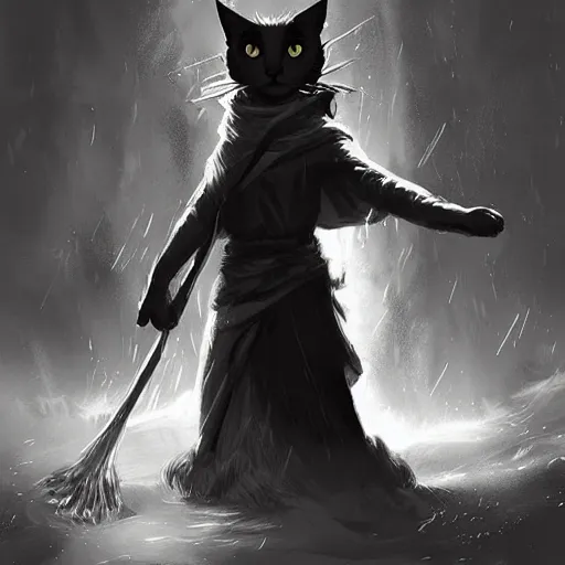 Prompt: black and white cat sorcerer, dnd fantasy digital art by Greg Rutkowski