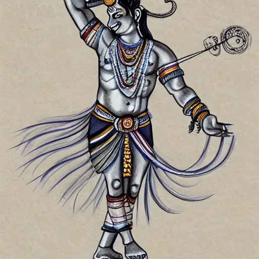 Image similar to a perfect, realistic professional digital sketch of a hindu god dancing Shiva in style of Pixar, by pen and watercolor, by a professional Chinese Korean artist on ArtStation, on high-quality paper