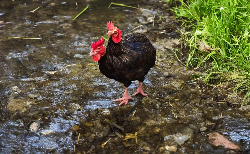 Image similar to Photograph of a chicken drinking from a river