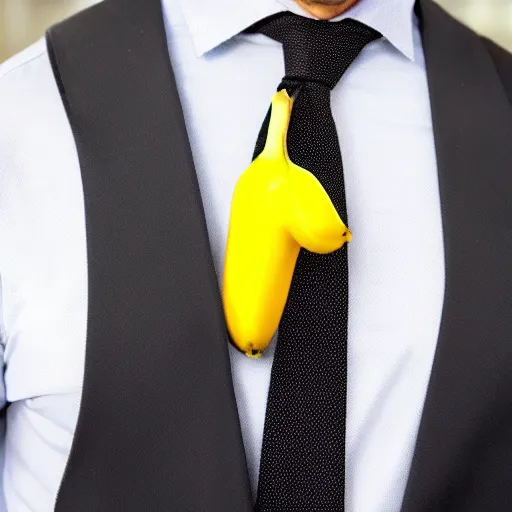 Image similar to an antropomorphic banana wearing a business suit