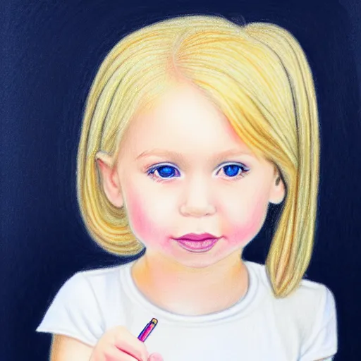 Prompt: 3 year old blonde girl with iphone, colored pencil on white background by eloise wilkin