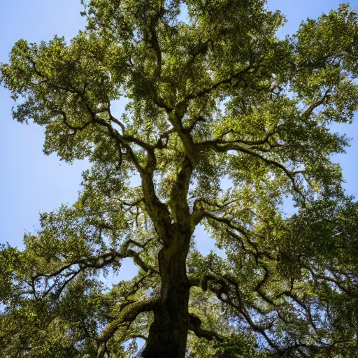 Prompt: an oak tree growing in a large atrium, natural light, photo, 4 k, view from a distance