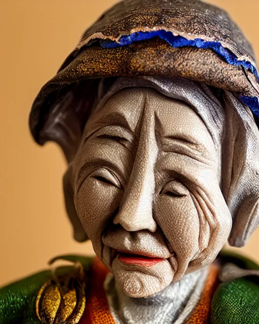 Prompt: an origami wrinkled old fisherlady by akira yoshizawa, realistic, very detailed, complex, intricate, studio lighting, bokeh, sigma 5 0 mm f 1. 4