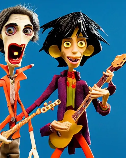 Image similar to mick jagger and keith richards as a highly detailed stop motion puppets, in the style of laika studios ’ s paranorman, coraline, kubo and the two strings shot in the style