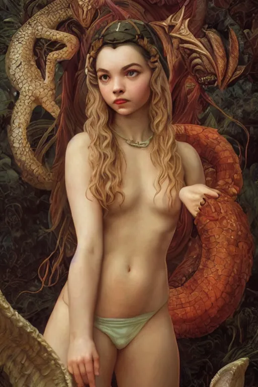 Prompt: A fantasy comic book style portrait painting of Anya Taylor-Joy, Joey King, as an Atlantean Reptilian Warrior, François Boucher, Oil Painting, Mystical Valkyrie, unreal 5, DAZ, hyperrealistic, octane render, Regal, Refined, Detailed Digital Art, RPG portrait, William-Adolphe Bouguereau, Michael Cheval, Walt Disney (1937), Steampunk, dynamic lighting, Highly Detailed, Cinematic Lighting, Unreal Engine, 8k, HD