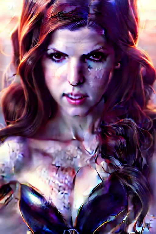 Image similar to ultra realistic, beautiful Anna Kendrick Zatanna DC Comics, modern anime, fantasy, eerie, intricate details, atmospheric, elegant, super highly detailed, professional digital painting, artstation, concept art, 8k, art by artgerm and eiichiro oda and koyoharu gotouge