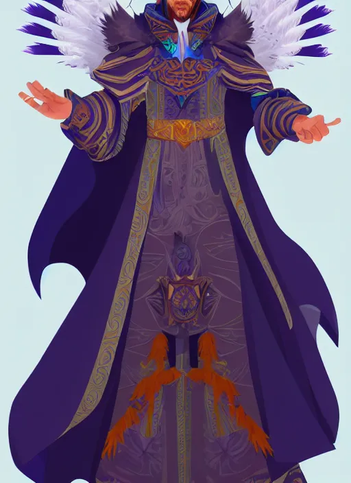 Image similar to male warlock with the head of a hawk, wind magic, blue robes, exquisite details, full body character design, white background, by studio muti