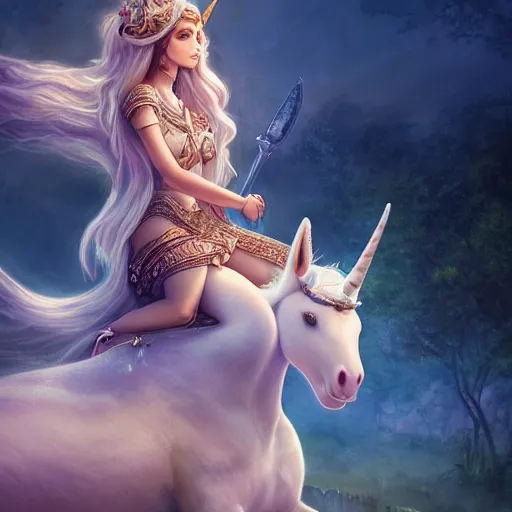 Prompt: A digital intricate illustration concept art of closeup portrait of a very beautiful goddess riding a unicorn by Renato muccillo and Andreas Rocha and Johanna Rupprecht + sharp focus + beautiful eyes + dofus colors, wakfu colors + symmetry + natural volumetric lighting, realistic 4k octane beautifully detailed render, 4k post-processing, intricate complexity, epic composition, magical atmosphere, highly detailed, cinematic lighting + masterpiece, trending on artstation + symmetry