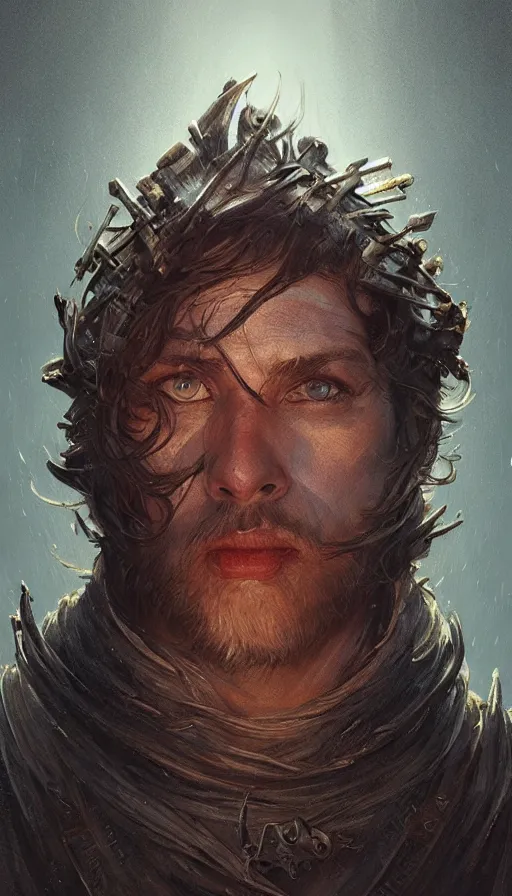 Prompt: hate, rough and ugly male, fame of thrones, lord of daggers, neon, fibonacci, sweat drops, insane, intricate, highly detailed, digital painting, artstation, concept art, smooth, sharp focus, illustration, Unreal Engine 5, 8K, art by artgerm and greg rutkowski and alphonse mucha