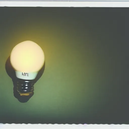 Image similar to a glowing lightbulb, with a plant inside, polaroid photo, surreal,
