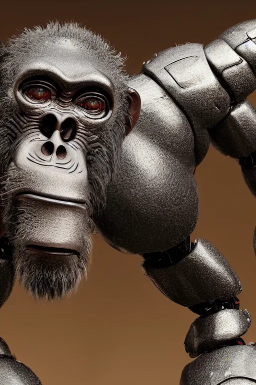 Image similar to robot ape, ultra realistic, concept art, intricate details, highly detailed, photorealistic, octane render, 8 k