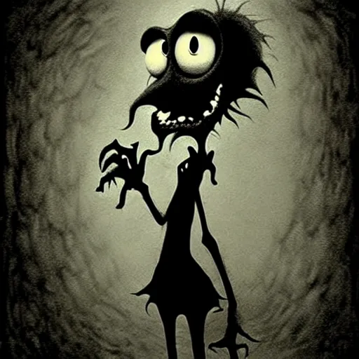 Image similar to grunge cartoon drawing of elmo by - michael karcz , in the style of corpse bride, loony toons style, horror themed, detailed, elegant, intricate