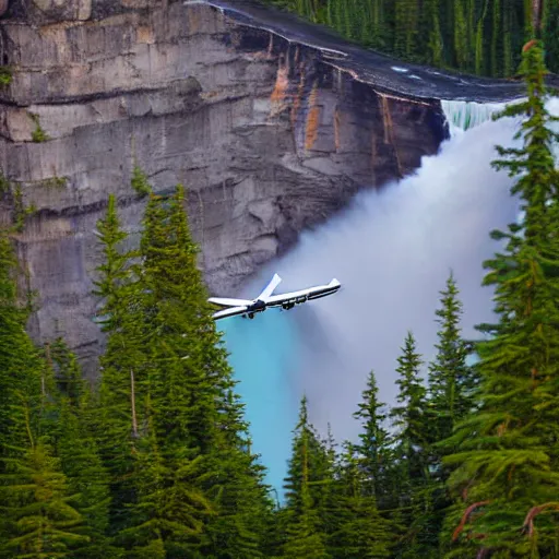 Prompt: boeing 747 over Helmcken falls