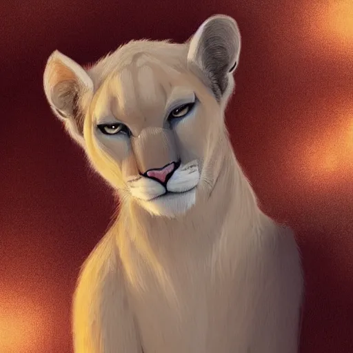 Prompt: aesthetic portrait commission of a albino male furry anthro mountain lion wearing a cute orange colored cozy soft pastel winter outfit, detailed face , hyperdetailed, autumn atmosphere. Character design by charlie bowater, ross tran, artgerm, and makoto shinkai, detailed, inked, western comic book art, 2021 award winning painting