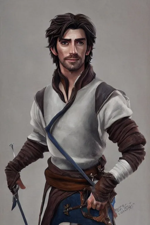 Prompt: beautiful clean acrylic painting of flynn rider as a dnd rogue, concept art by andy park, detailed, stunning, realistic