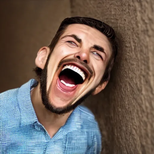 Image similar to man laughing uncontrollably extremely funny