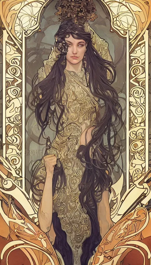 Prompt: soldiers, highly detailed, very intricate, art nouveau, gold filigree, left right symmetry, tarot concept art watercolor illustration by mandy jurgens and alphonse mucha and alena aenami, featured on artstation