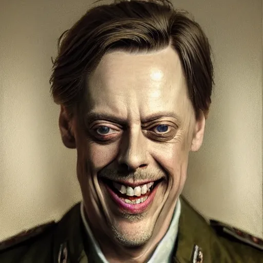 Image similar to hyperrealistic mixed media high resolution painting of a Steve Buscemi smiling in the civil war, stunning 3d render inspired art by István Sándorfi and Greg Rutkowski, perfect symmetry, dim volumetric lighting, 8k octane beautifully detailed render, post-processing, extremely hyper-detailed, intricate, epic composition, highly detailed attributes, highly detailed atmosphere, cinematic lighting, masterpiece, trending on artstation, very very detailed, masterpiece, stunning, flawless structure, lifelike texture, perfection,