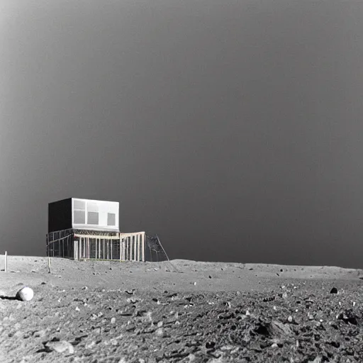 Image similar to a photo taken from a distance of a half built house on the surface of the moon