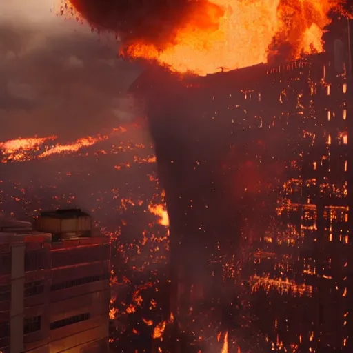 Image similar to Live Action Still of Jerma in The Towering Inferno, real life, hyperrealistic, ultra realistic, realistic, highly detailed, epic, HD quality, 8k resolution, body and headshot, film still