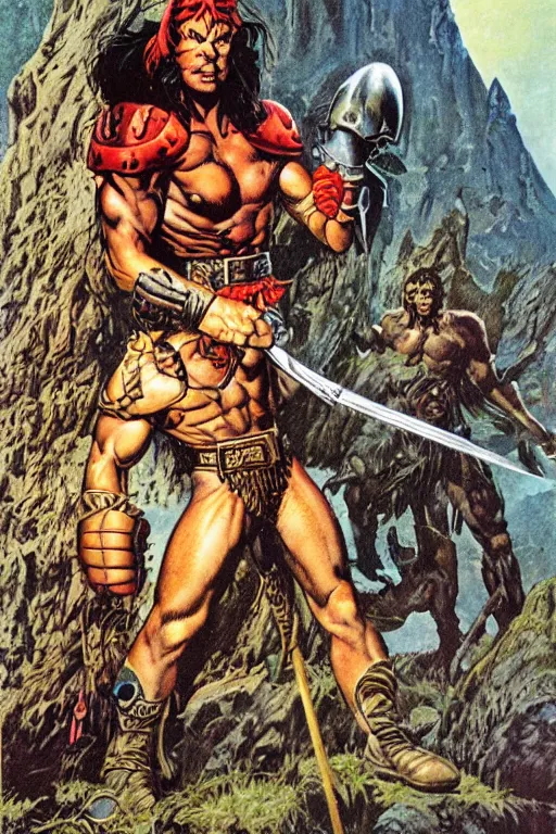 Prompt: A tall strong fighter by larry Elmore, Jeff easley and Frank Frazetta, and Boris Valejo