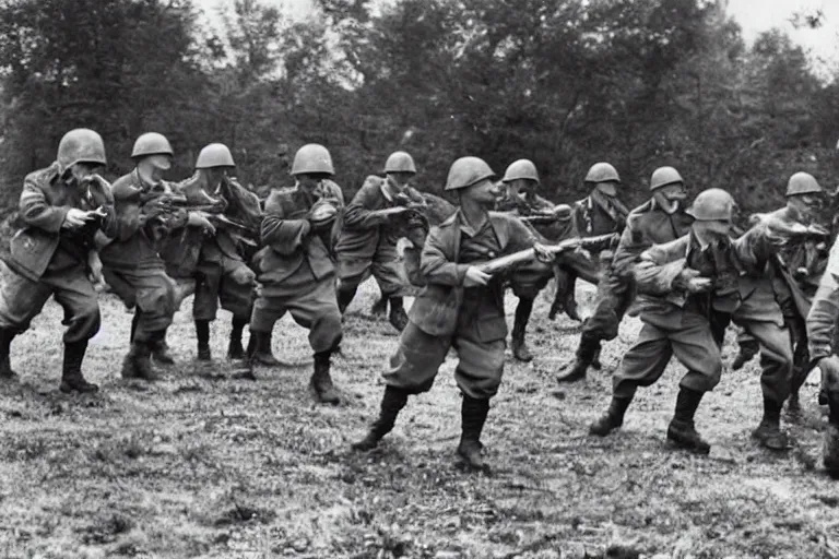 Image similar to world war 2 soldiers using nerf gun