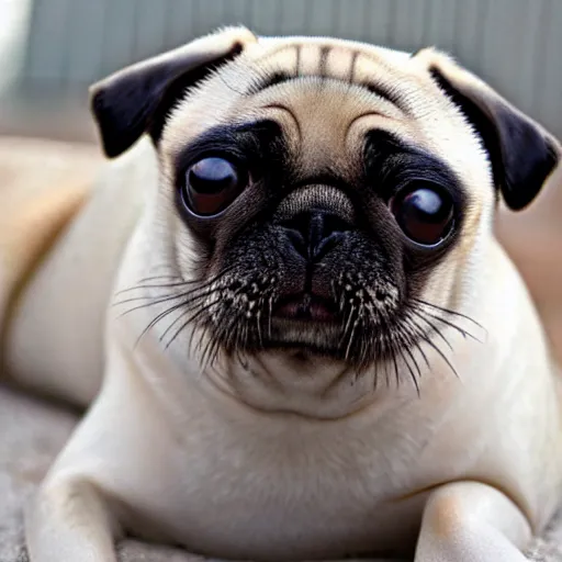 Prompt: A baby seal mixed with a pug, hybrid,