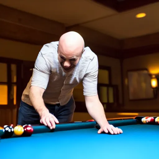 Prompt: bald guy playing pool