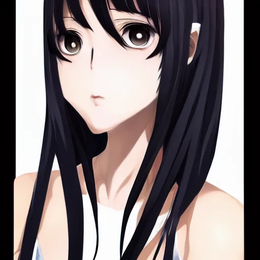 Prompt: portrait of beautiful anime girl, black hair, attractive, casual, modern, highly detailed, digital painting, illustration, art by rei