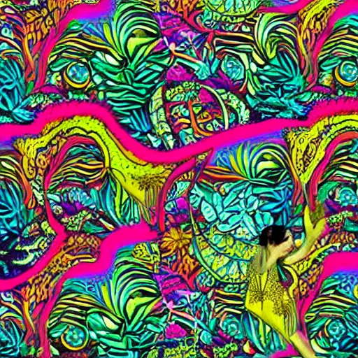 Prompt: psychedelic trippy couch in jungle, garden, hippy art, wavy, 7 0 s vibes