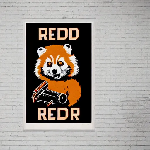 Prompt: red panda holding a rocket launcher!!! a propaganda poster!!!, stencil!!, hypnotic, historical poster, germany!!, clear view, world war, circa 1 9 3 9, stencil