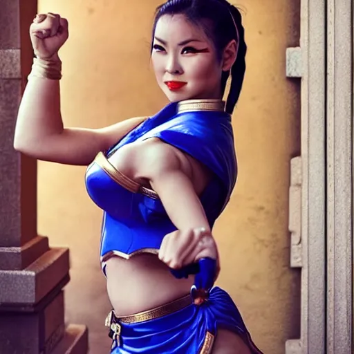 Image similar to a photo of a woman cosplaying as Chun-Li, realistic, high definition