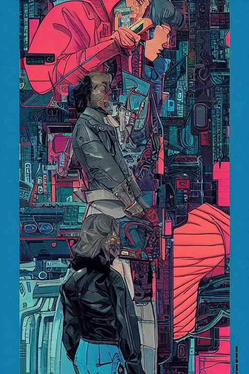 Prompt: 1 9 7 9 omni magazine cover of hiroyuki sanada in a leather jacket. stylized cyberpunk art by josan gonzalez.