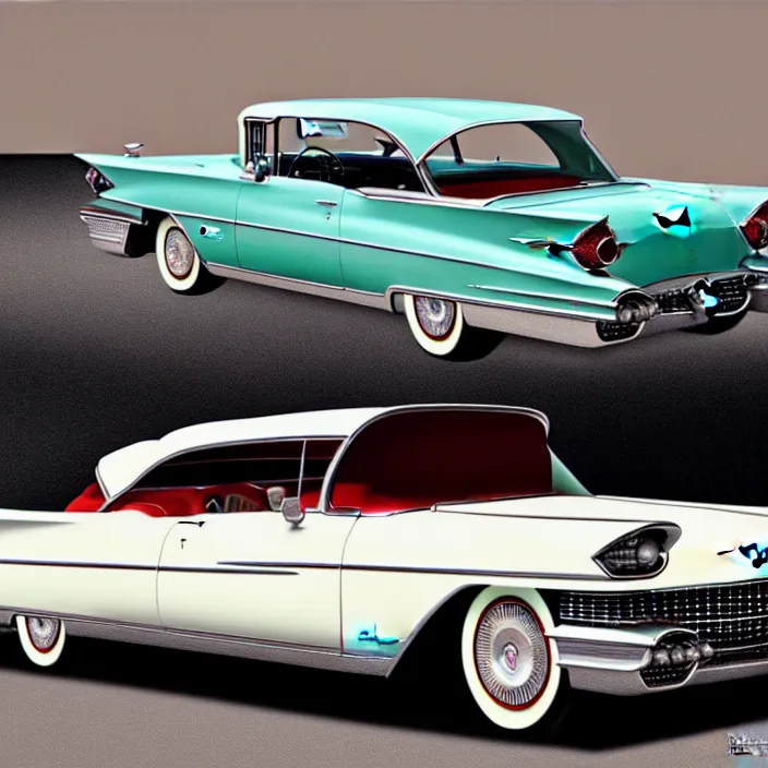 Image similar to hyper realistic, high detail photo of 1 9 5 9 cadillac eldorado, beautiful, dreary lighting