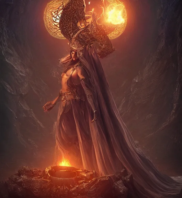 Prompt: unreal engine render + a goddess, tarot card, dark souls colour scheme, luminal, smooth, coherent, high detailed, kerem beyit, Karol Bak, james gurney, featured on artstation, instagram HD, unreal engine