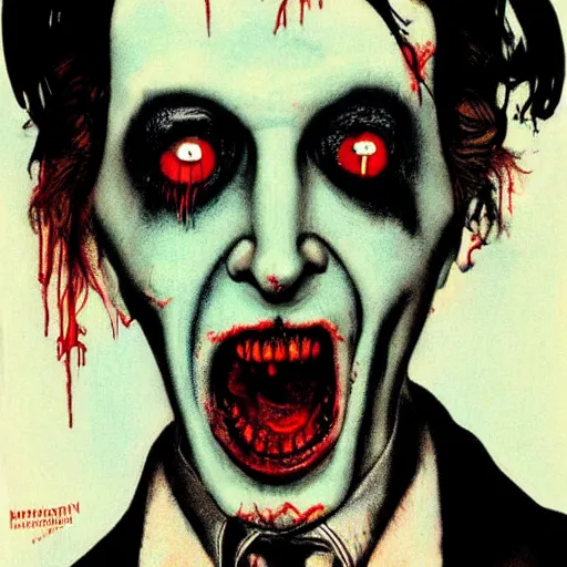 Prompt: zombie marilyn manson by norman rockwell