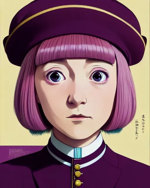 Image similar to portrait Anime as saoirse ronan grand budapest hotel girl cute-fine-face, brown-blond-hair pretty face, realistically shaded, Perfect face, fine details. Anime. grand budapest hotel, realistic shaded lighting by Ilya Kuvshinov, katsuhiro otomo, ghost-in-the-shell, magali villeneuve, artgerm, rutkowski, WLOP Jeremy Lipkin, Giuseppe Dangelico Pino, Michael Garmash, Rob Rey