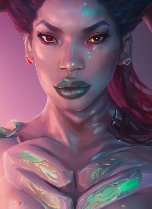 Image similar to senna from league of legends, au naturel, hyper detailed, brown skin, glowing green eyes, digital art, trending in artstation, cinematic lighting, studio quality, smooth render, unreal engine 5 rendered, octane rendered, art style by klimt and nixeu and ian sprigger and wlop and krenz cushart