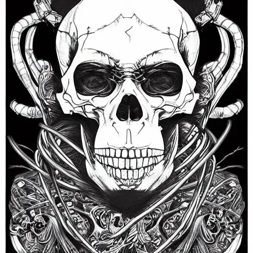 Prompt: manga skull portrait apes monkey profile skeleton illustration detailed style by James Jean Mucha pop art nouveau