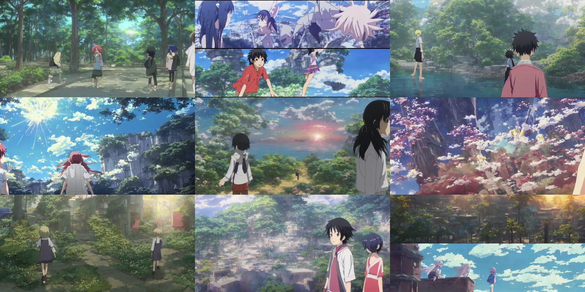 Prompt: screenshot from the anime film by Mamoru Hosoda, a painting of the virtual world, fantasy world, magical realism, looking through the prism at the digital world, screenshot from the anime series Sword Art Online, makoto shinkai, augmented reality, real life blended with digital world