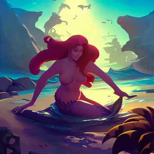 Image similar to painting mermaid treasure on sea of thieves game avatar hero smooth face median photoshop filter cutout vector, behance hd by jesper ejsing, by rhads, makoto shinkai and lois van baarle, ilya kuvshinov, rossdraws global illumination