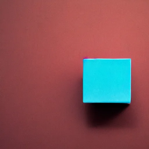 Image similar to single blue cube on studio floor, soft light