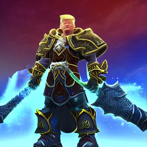 Prompt: Donald Trump as a paladin in World of Warcraft, 4k, high quality, screenshot,