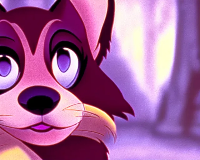 Prompt: a cute wolf puppy with big eyes, wide shot, still from disney's beauty and the beast from 1 9 9 1, by glen keane