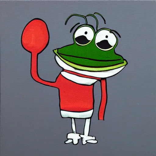 Image similar to crazy pepe with spoon