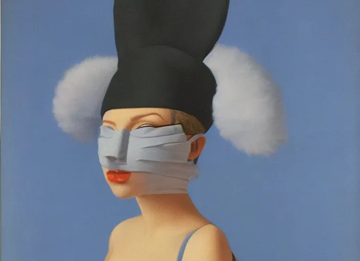 Image similar to eyes wide shut masked dancer by rene magritte